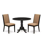 3-Piece Wirebrushed Black Solid Wood Top - Round Dining Room Set - Seats 4