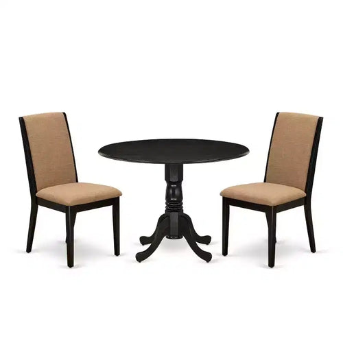 3-Piece Wirebrushed Black Solid Wood Top - Round Dining Room Set - Seats 4