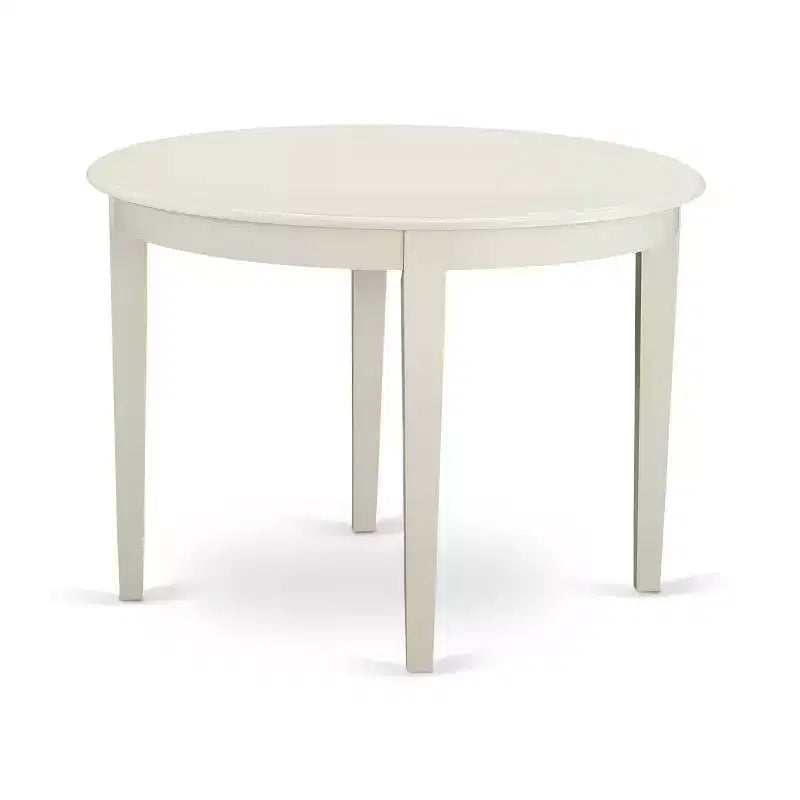 Ensemble table à manger ronde 3 pièces, style campagnard français, table et chaises, pieds blanc lin, cuir PU Pond