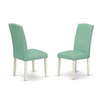 Ensemble table à manger ronde 3 pièces, style campagnard français, table et chaises, pieds blanc lin, cuir PU Pond