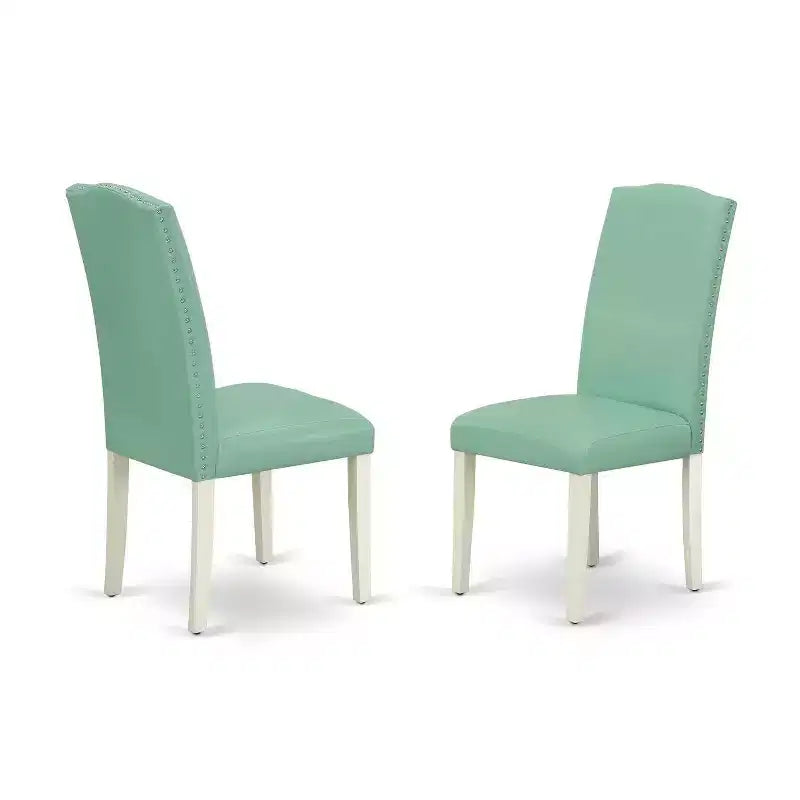 Ensemble table à manger ronde 3 pièces, style campagnard français, table et chaises, pieds blanc lin, cuir PU Pond