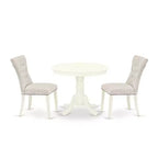 3-Piece Linen White Finish Solid Wood Top - Round Dining Room Set - Seats 4