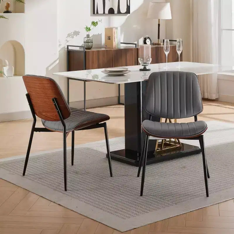 Lot de 2 chaises de salle à manger modernes du milieu du siècle en similicuir avec dossier incurvé, sans accoudoirs, pour salle à manger ou cuisine-Panipeachy