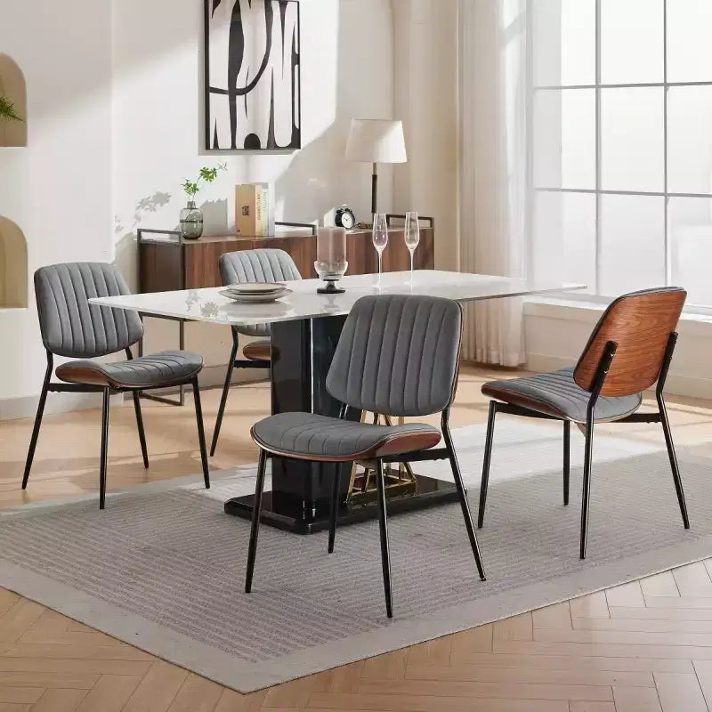Lot de 2 chaises de salle à manger modernes du milieu du siècle en similicuir avec dossier incurvé, sans accoudoirs, pour salle à manger ou cuisine-Panipeachy