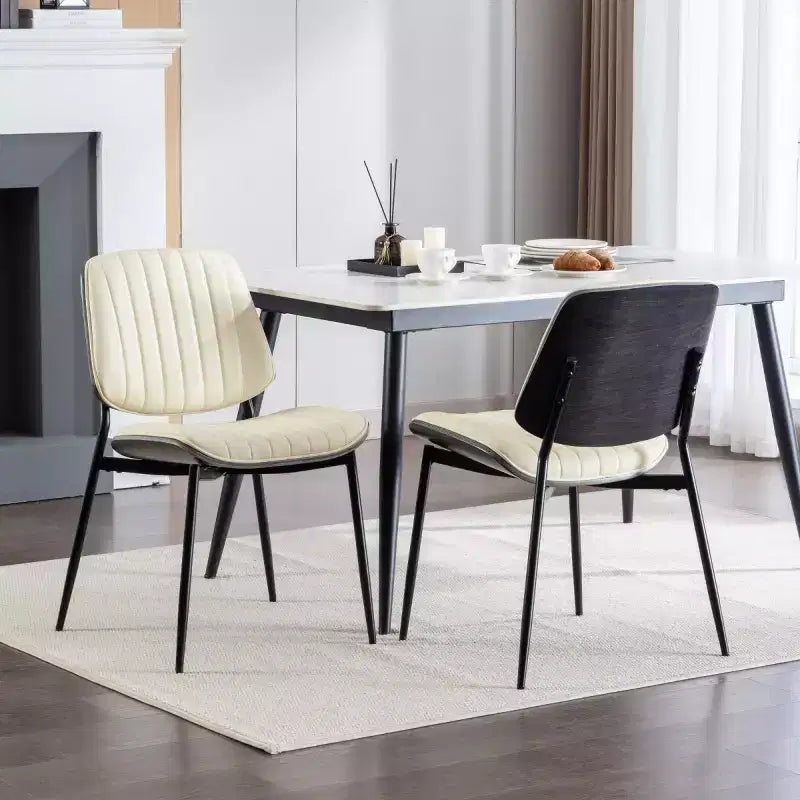 Lot de 2 chaises de salle à manger modernes du milieu du siècle en similicuir avec dossier incurvé, sans accoudoirs, pour salle à manger ou cuisine-Panipeachy