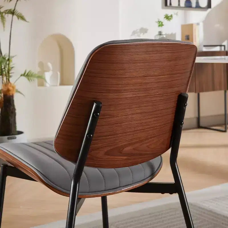 Lot de 2 chaises de salle à manger modernes du milieu du siècle en similicuir avec dossier incurvé, sans accoudoirs, pour salle à manger ou cuisine-Panipeachy