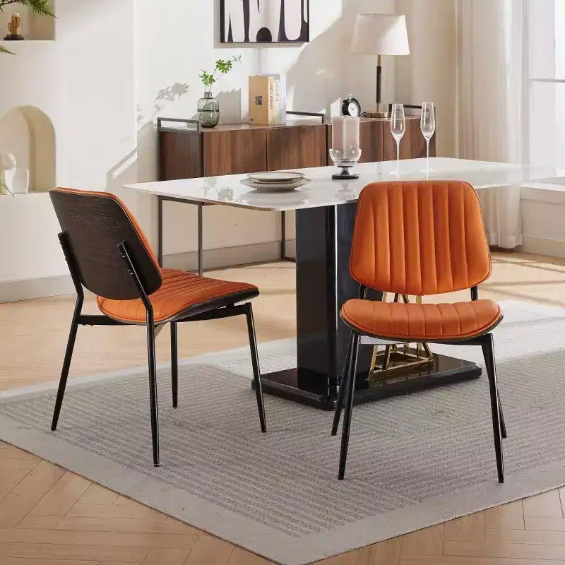 Lot de 2 chaises de salle à manger modernes du milieu du siècle en similicuir avec dossier incurvé, sans accoudoirs, pour salle à manger ou cuisine-Panipeachy