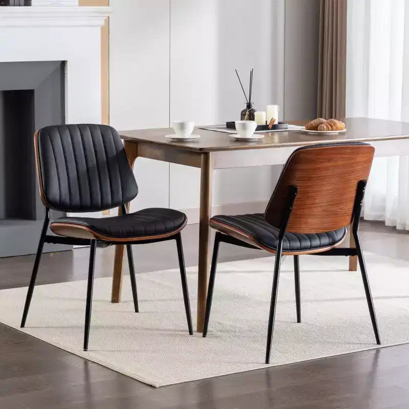 Lot de 2 chaises de salle à manger modernes du milieu du siècle en similicuir avec dossier incurvé, sans accoudoirs, pour salle à manger ou cuisine-Panipeachy