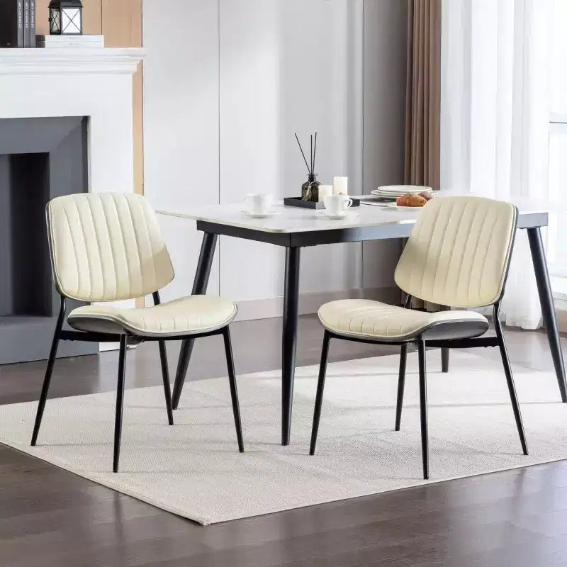 Set of 2 Mid-Century Modern Faux Leather Upholstered Dining Chairs with Curved Backrest, Armless Chairs for Dining Room or Kitchen-Panipeachy