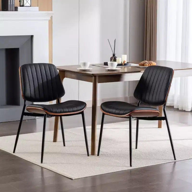 Lot de 2 chaises de salle à manger modernes du milieu du siècle en similicuir avec dossier incurvé, sans accoudoirs, pour salle à manger ou cuisine-Panipeachy