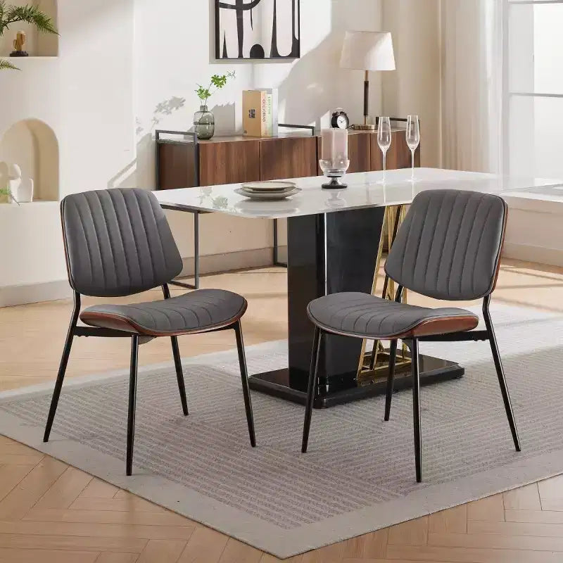 Lot de 2 chaises de salle à manger modernes du milieu du siècle en similicuir avec dossier incurvé, sans accoudoirs, pour salle à manger ou cuisine-Panipeachy