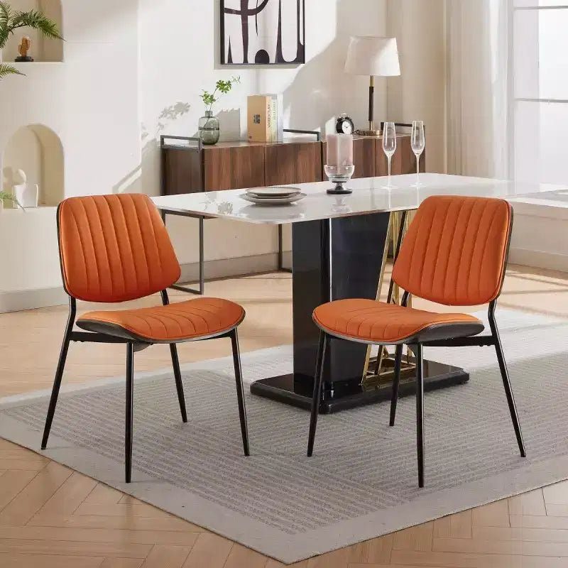 Lot de 2 chaises de salle à manger modernes du milieu du siècle en similicuir avec dossier incurvé, sans accoudoirs, pour salle à manger ou cuisine-Panipeachy