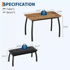 Ensemble table à manger de style banc Table à manger en bois avec 2 bancs Ensemble table et chaises pour 4 à 6 personnes Convient aux cuisines, appartements et studios