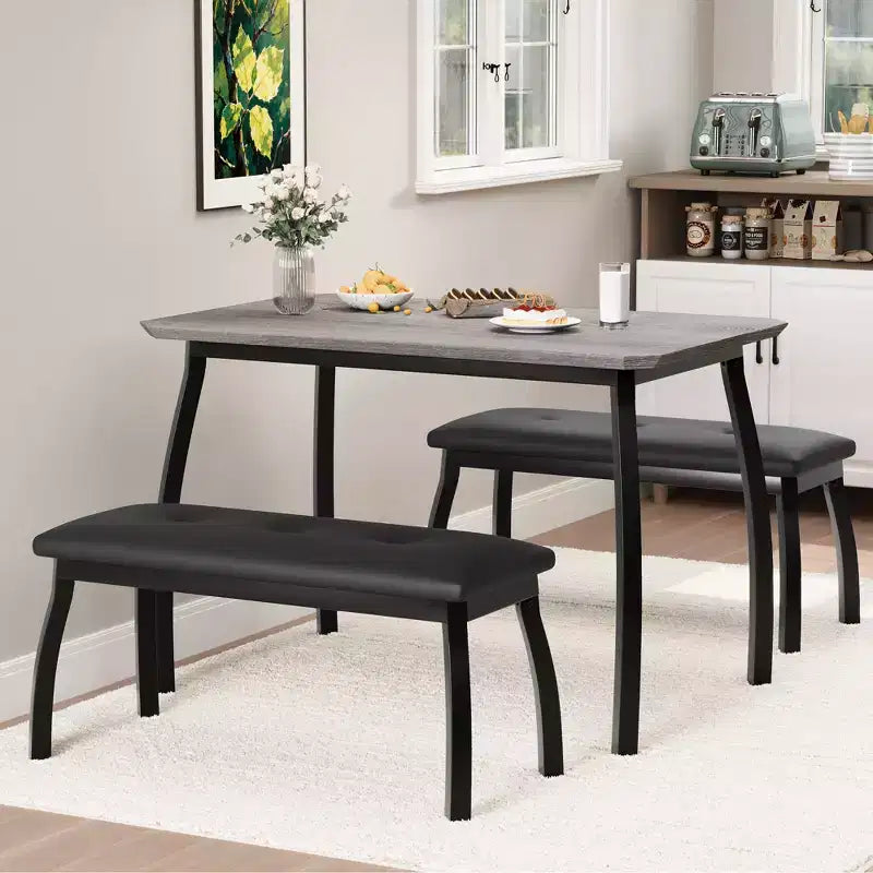 Ensemble table à manger de style banc Table à manger en bois avec 2 bancs Ensemble table et chaises pour 4 à 6 personnes Convient aux cuisines, appartements et studios