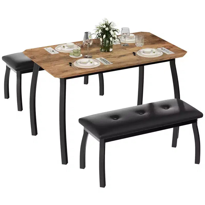 Ensemble table à manger de style banc Table à manger en bois avec 2 bancs Ensemble table et chaises pour 4 à 6 personnes Convient aux cuisines, appartements et studios