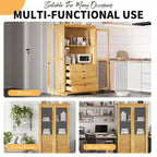TOPMAX Garde-manger de cuisine 44,7x20x75 pouces, armoire de rangement de cuisine autoportante avec portes vitrées et 4 tiroirs intégrés pour salon