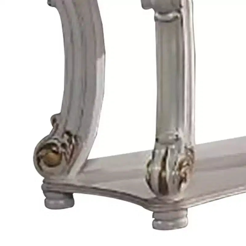 Console de canapé Royal Hampton de 58 pouces, pieds roulés classiques, or brossé, étagère