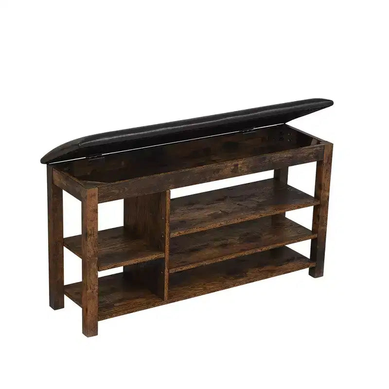 Banc à chaussures Homy Casa avec plateau relevable, étagères inférieures réglables et rangement dissimulé, petit espace, cadeau de Noël, marron vintage