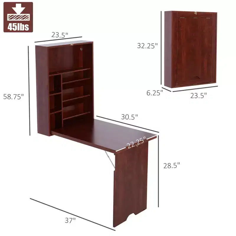 Bureau mural pliant convertible - Bureau flottant fonctionnel avec étagère de rangement pour bureau à domicile