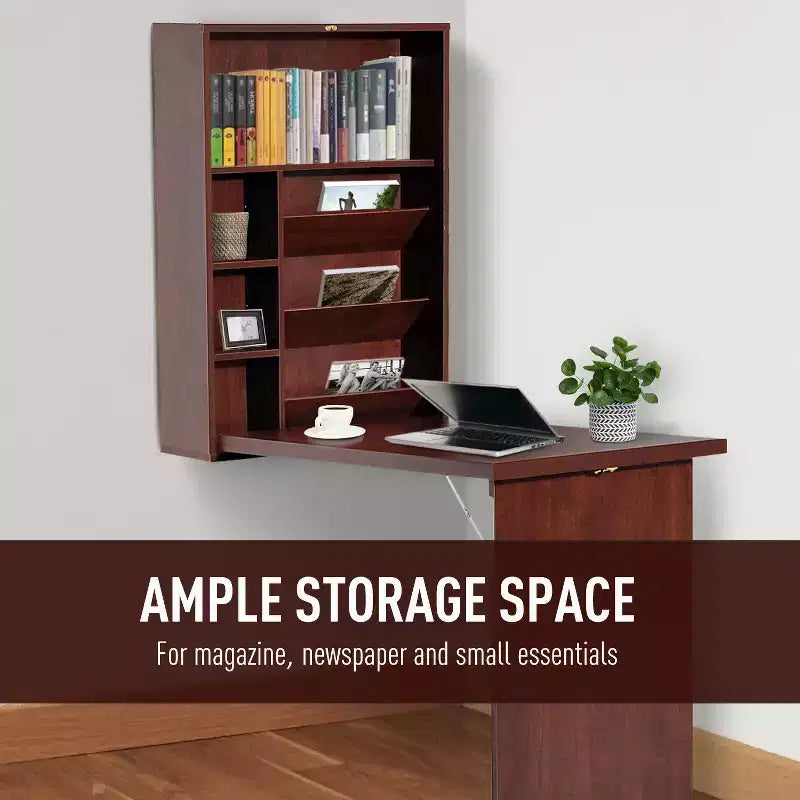 Bureau mural pliant convertible - Bureau flottant fonctionnel avec étagère de rangement pour bureau à domicile