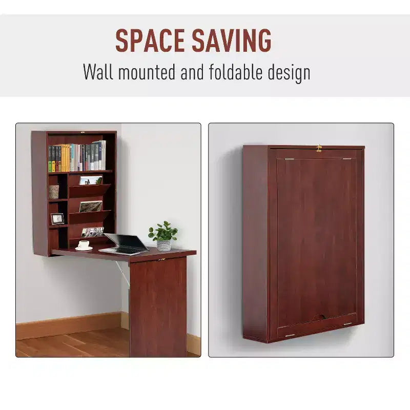 Bureau mural pliant convertible - Bureau flottant fonctionnel avec étagère de rangement pour bureau à domicile