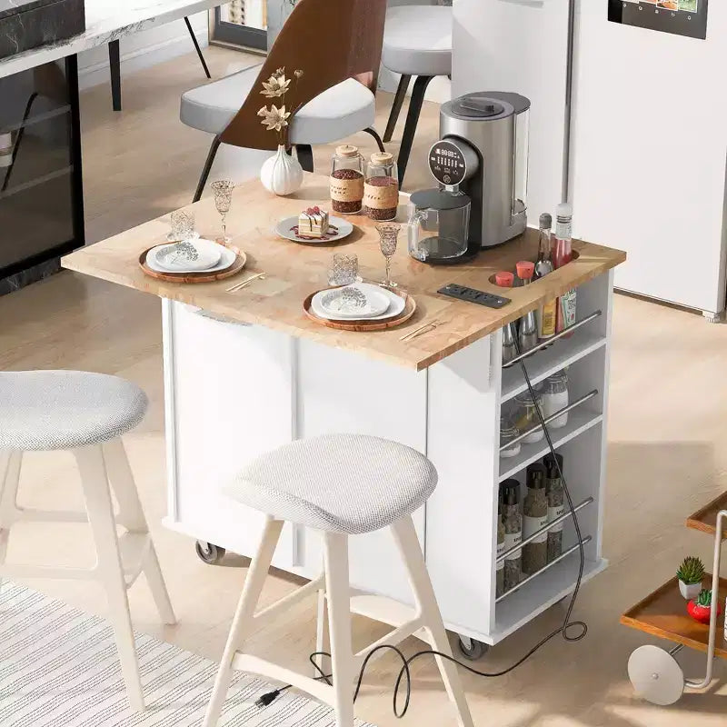 PexFix 39,8 po L x 33,7 po H Îlot de cuisine avec abattant, casier à vin et rangement réglable, blanc