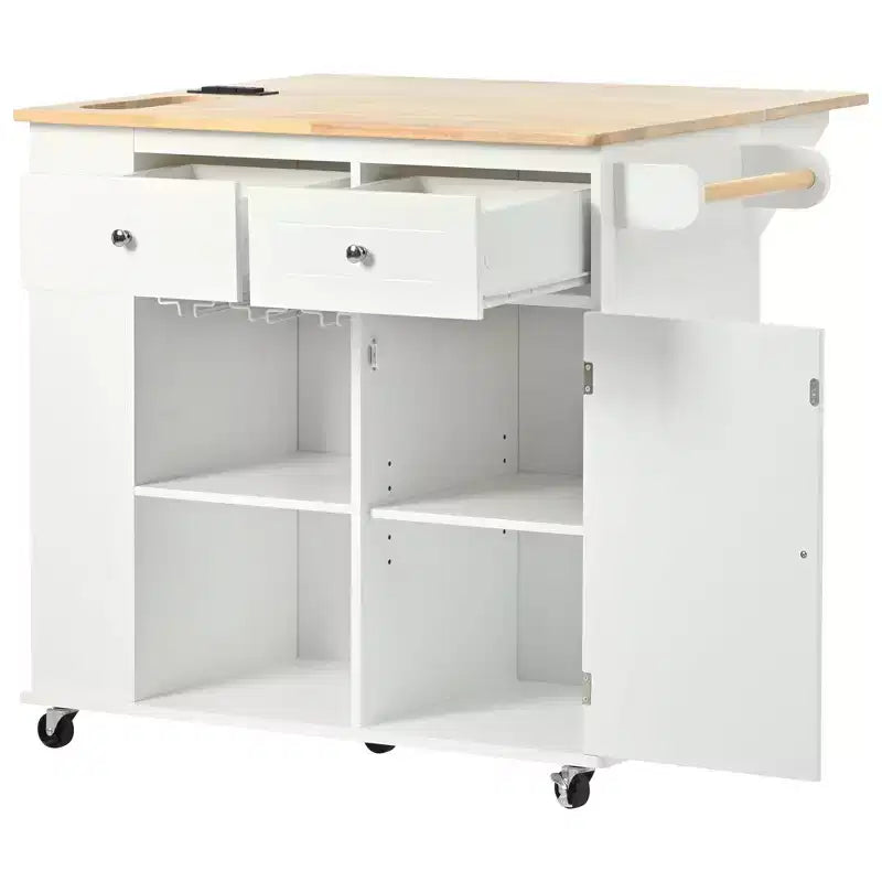 PexFix 39,8 po L x 33,7 po H Îlot de cuisine avec abattant, casier à vin et rangement réglable, blanc