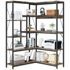 Celebalcony Bibliothèque d'angle à 5 niveaux, étagère en forme de L de 180 cm de haut, étagère d'angle de rangement avec cadre en métal pour salon et bureau à domicile