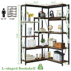 Celebalcony Bibliothèque d'angle à 5 niveaux, étagère en forme de L de 180 cm de haut, étagère d'angle de rangement avec cadre en métal pour salon et bureau à domicile