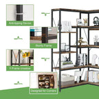 Celebalcony Bibliothèque d'angle à 5 niveaux, étagère en forme de L de 180 cm de haut, étagère d'angle de rangement avec cadre en métal pour salon et bureau à domicile