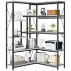 Celebalcony Bibliothèque d'angle à 5 niveaux, étagère en forme de L de 180 cm de haut, étagère d'angle de rangement avec cadre en métal pour salon et bureau à domicile