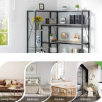 Celebalcony Bibliothèque d'angle à 5 niveaux, étagère en forme de L de 180 cm de haut, étagère d'angle de rangement avec cadre en métal pour salon et bureau à domicile