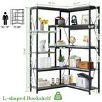 Celebalcony Bibliothèque d'angle à 5 niveaux, étagère en forme de L de 180 cm de haut, étagère d'angle de rangement avec cadre en métal pour salon et bureau à domicile