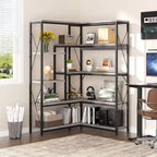 Celebalcony Bibliothèque d'angle à 5 niveaux, étagère en forme de L de 180 cm de haut, étagère d'angle de rangement avec cadre en métal pour salon et bureau à domicile