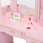 Coiffeuse en bois pour enfants avec 3 tiroirs et miroir, adaptée aux 3-9 ans