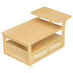 Table basse à 2 niveaux avec tiroir en rotin, table centrale carrée en bois avec étagère de rangement et 2 plateaux pour le salon