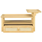Table basse à 2 niveaux avec tiroir en rotin, table centrale carrée en bois avec étagère de rangement et 2 plateaux pour le salon