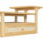 Table basse à 2 niveaux avec tiroir en rotin, table centrale carrée en bois avec étagère de rangement et 2 plateaux pour le salon