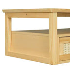 Table basse à 2 niveaux avec tiroir en rotin, table centrale carrée en bois avec étagère de rangement et 2 plateaux pour le salon
