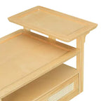 Table basse à 2 niveaux avec tiroir en rotin, table centrale carrée en bois avec étagère de rangement et 2 plateaux pour le salon
