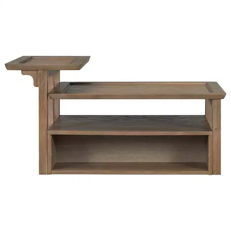 Table basse à 2 niveaux avec tiroir en rotin, table centrale carrée en bois avec étagère de rangement et 2 plateaux pour le salon