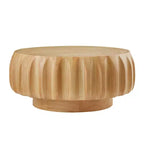 Table basse ronde en bois de 31,5 po, table basse centrale en bois cannelé sculpté de style moderne du milieu du siècle pour salon ou appartement - Panipeachy