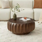 Table basse ronde en bois de 31,5 po, table basse centrale en bois cannelé sculpté de style moderne du milieu du siècle pour salon ou appartement - Panipeachy