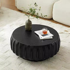 Table basse ronde en bois de 31,5 po, table basse centrale en bois cannelé sculpté de style moderne du milieu du siècle pour salon ou appartement - Panipeachy