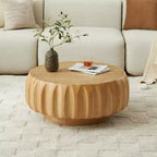 Table basse ronde en bois de 31,5 po, table basse centrale en bois cannelé sculpté de style moderne du milieu du siècle pour salon ou appartement - Panipeachy