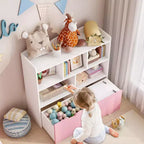 Meuble de rangement pour jouets avec tiroirs amovibles, bibliothèque pour enfants avec roulettes cachées et 5 compartiments ouverts, coffre de rangement multifonctionnel pour salle de jeux