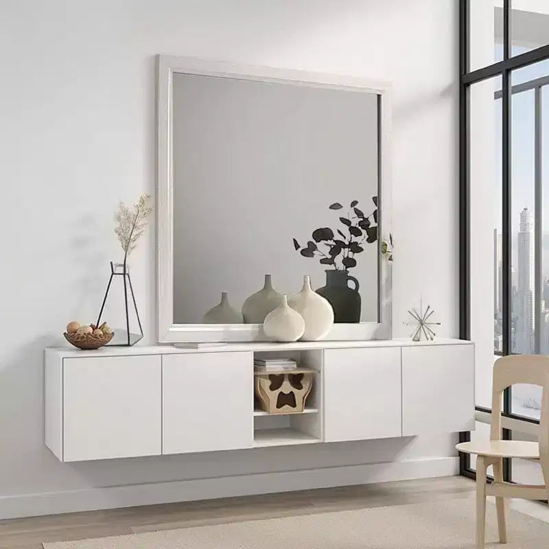 Miroir de courtoisie Royal Hampton, cadre en bois blanc de style moderne de 39 pouces