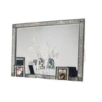 Miroir de commode Royal Hampton, cadre à garniture en cristal, bois massif gris de 46 pouces
