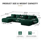 146 Canapé modulable en U, flanelle, 4 places, avec pouf, boucle, aucun assemblage requis, vert