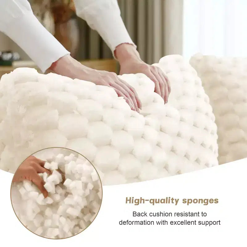 Canapé modulable en forme de L en flanelle 82 places avec pouf et boucle, aucun assemblage requis, couleur crème
